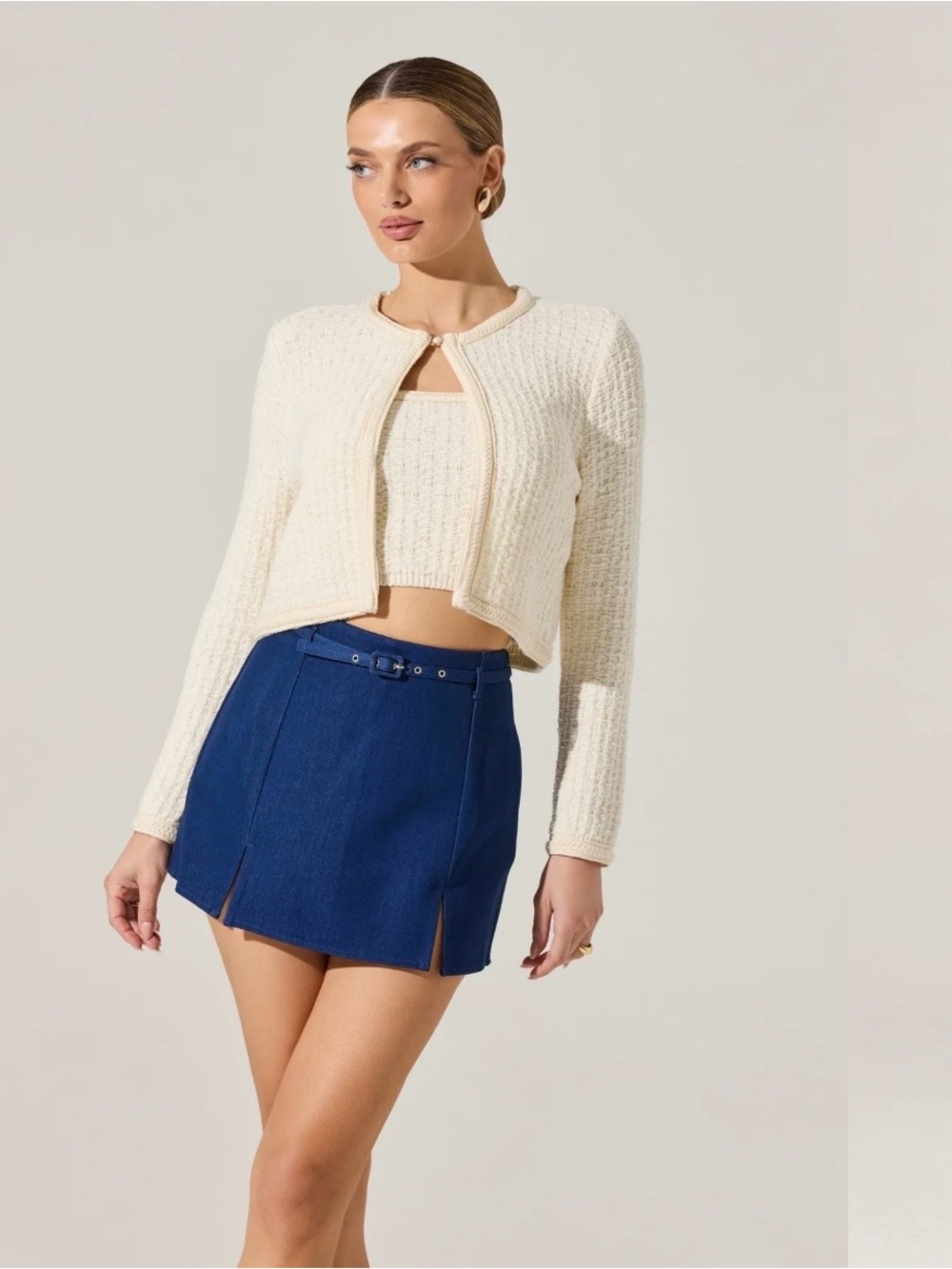 ASTR The Label Belted Blue Denim Mini Skort Size Medium NWT